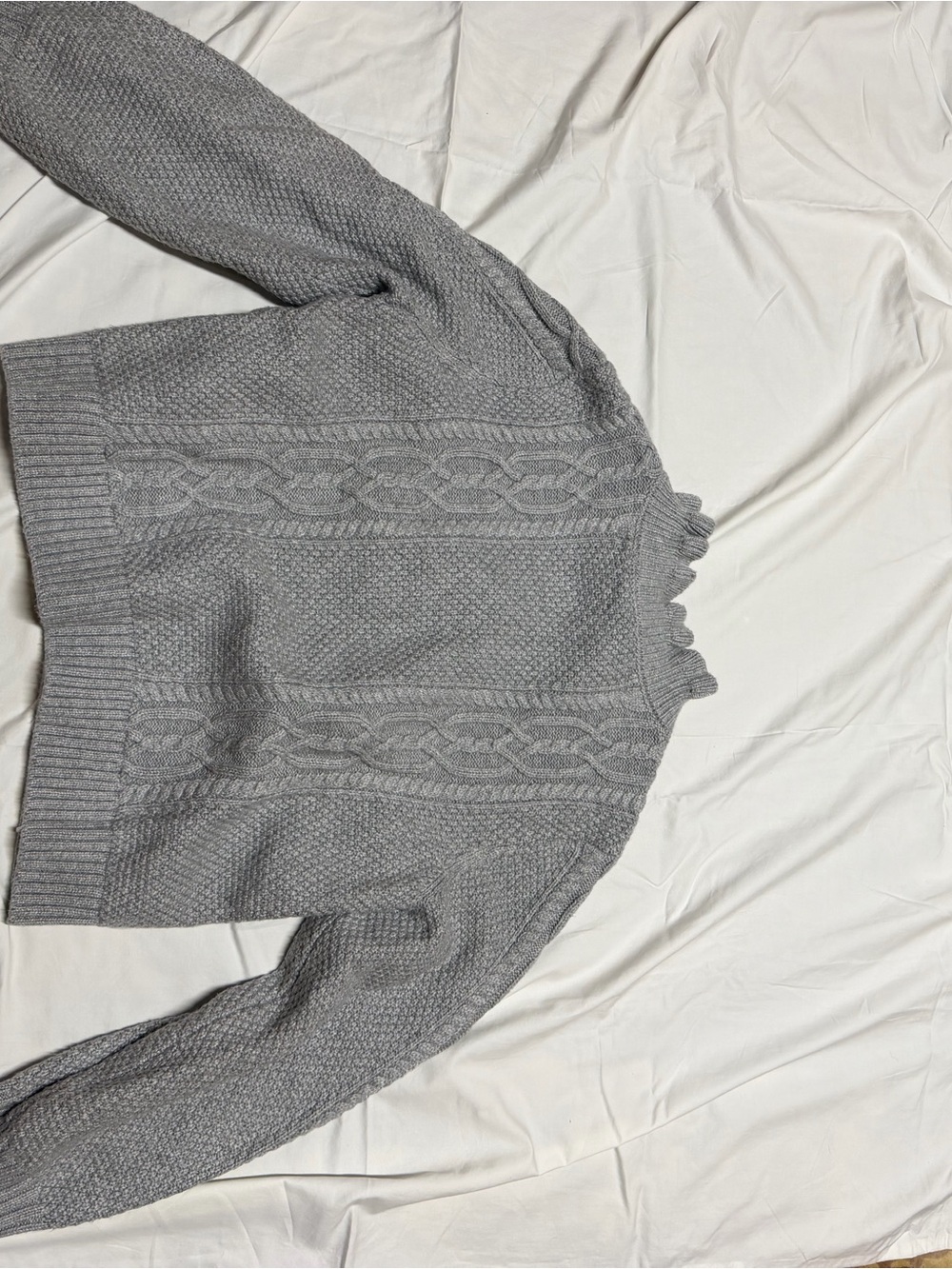 Talbots Light Gray Cable-Knit Ruffle Neck Cardigan - Picture 5 of 5